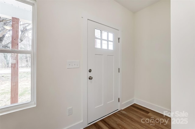 entrance foyer with baseboards and dark wood-style floors