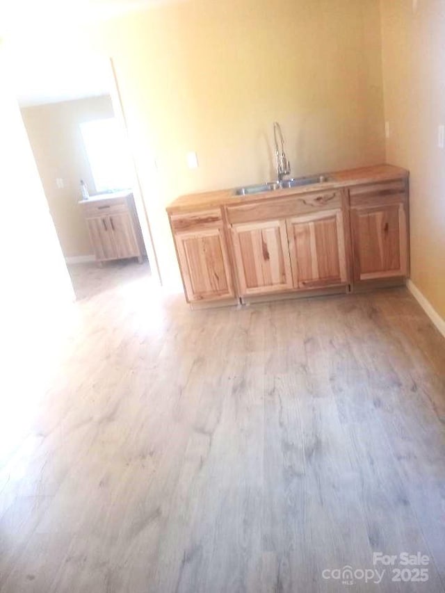 interior space featuring light wood-style flooring and a sink