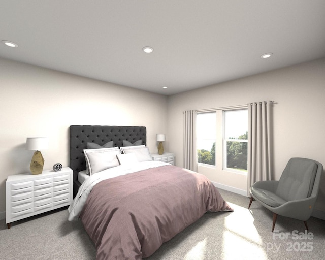 bedroom featuring recessed lighting and carpet