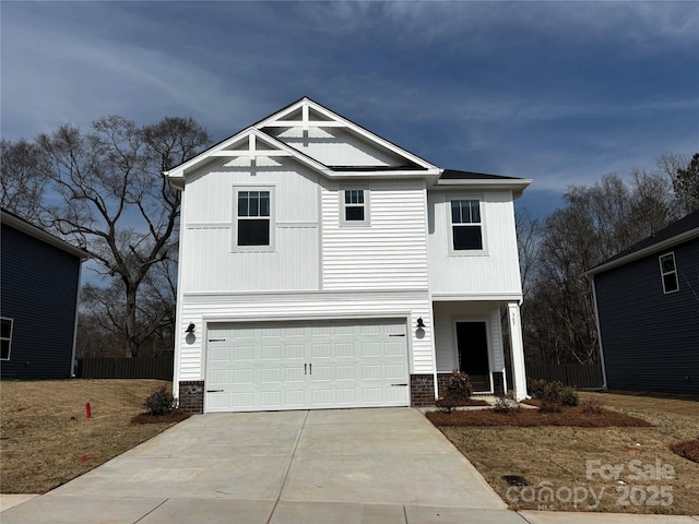 view of front of house with an attached garage, concrete driveway, and board and batten siding