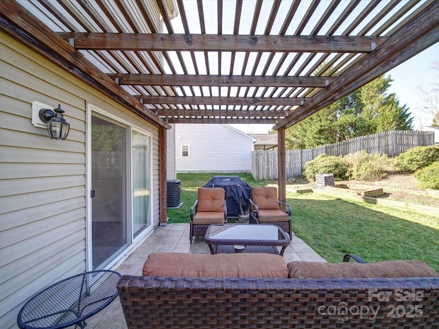 view of patio / terrace featuring grilling area, a pergola, and fence