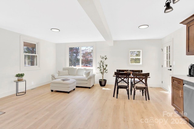 living room featuring baseboards and light wood finished floors