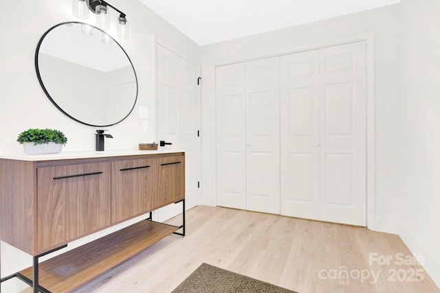 bathroom featuring wood finished floors and vanity