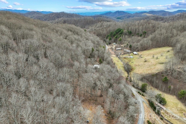 aerial view with a mountain view and a view of trees