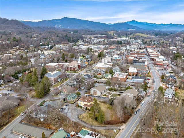 bird's eye view with a mountain view