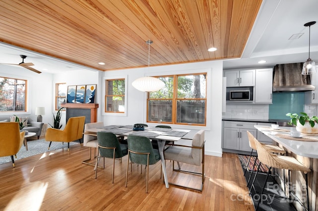 122AND124 Shelburne Rd, Asheville, NC 28806 - dining space with wood ceiling, light wood-style floors, recessed lighting, and ceiling fan