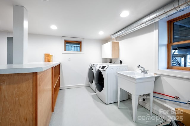122AND124 Shelburne Rd, Asheville, NC 28806 - laundry room with cabinet space, baseboards, recessed lighting, and washing machine and dryer
