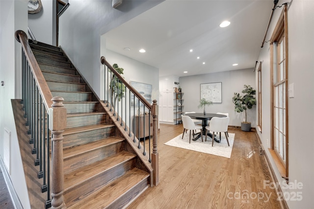 6688 Pine Forest Dr, York, SC 29745 - stairs with wood finished floors, recessed lighting, and baseboards