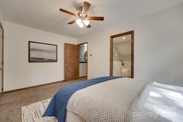 6688 Pine Forest Dr, York, SC 29745 - bedroom with carpet flooring, baseboards, ensuite bathroom, and ceiling fan