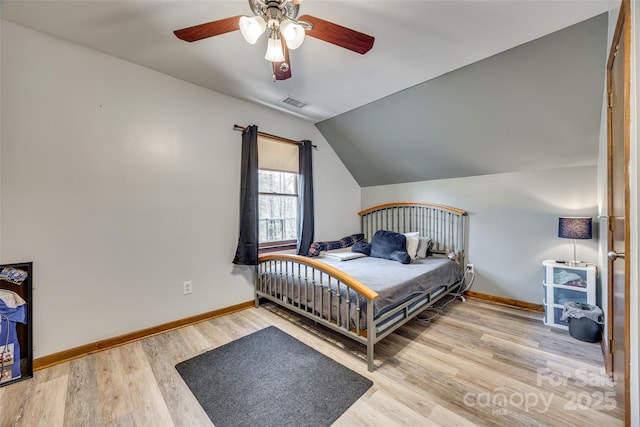 6688 Pine Forest Dr, York, SC 29745 - bedroom featuring vaulted ceiling, baseboards, wood finished floors, and ceiling fan