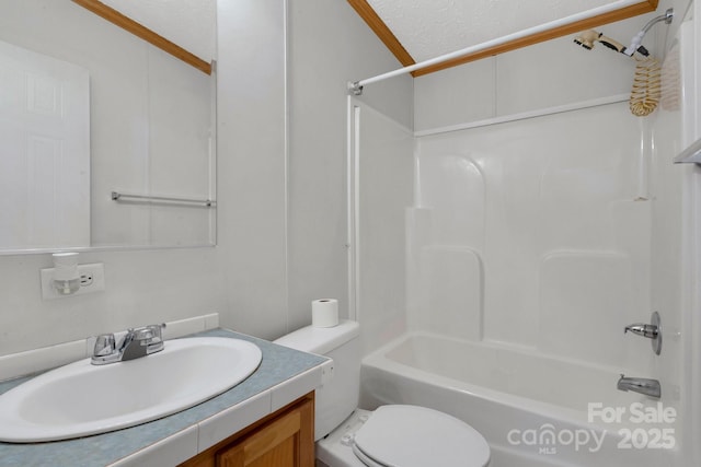 full bathroom with shower / tub combination, toilet, and vanity