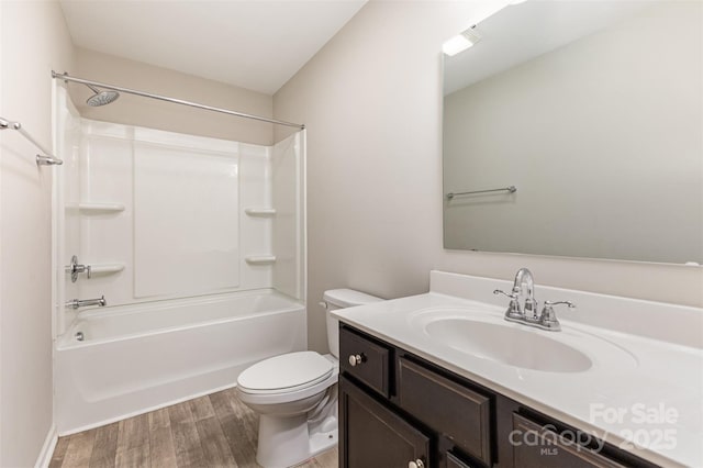 1120 Freeman View Dr, Albemarle, NC 28001 - bathroom featuring wood finished floors, toilet, vanity, and shower / bathtub combination