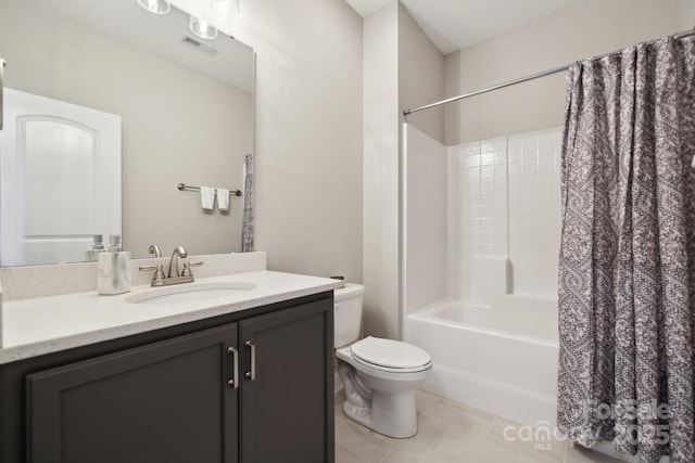 8310 Sandstone Crest Ln, Indian Land, SC 29707 - bathroom featuring tile patterned flooring, shower / bath combo, vanity, toilet, and visible vents
