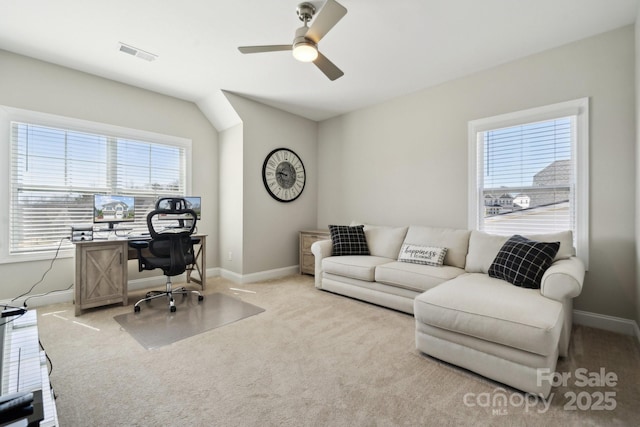 8310 Sandstone Crest Ln, Indian Land, SC 29707 - carpeted office space featuring a ceiling fan, baseboards, and visible vents