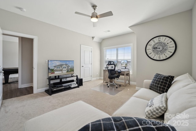 8310 Sandstone Crest Ln, Indian Land, SC 29707 - carpeted office space with baseboards, a ceiling fan, and visible vents