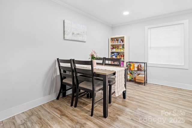 2318 Knight Dr, Gastonia, NC 28052 - dining space with baseboards, recessed lighting, light wood-style floors, and ornamental molding