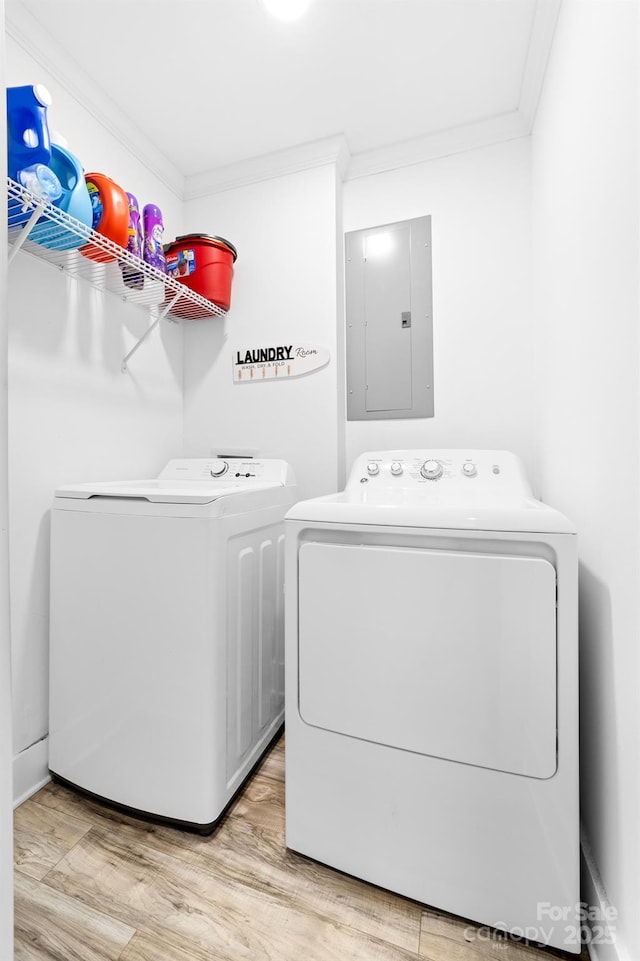 2318 Knight Dr, Gastonia, NC 28052 - laundry room featuring light wood-type flooring, laundry area, electric panel, and washer and clothes dryer