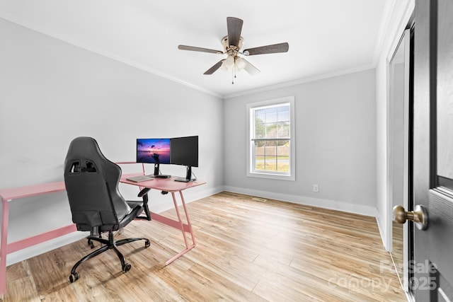 2318 Knight Dr, Gastonia, NC 28052 - office space featuring a ceiling fan, crown molding, baseboards, and wood finished floors