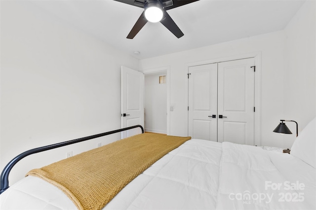 bedroom with a closet and ceiling fan