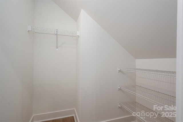 walk in closet with vaulted ceiling