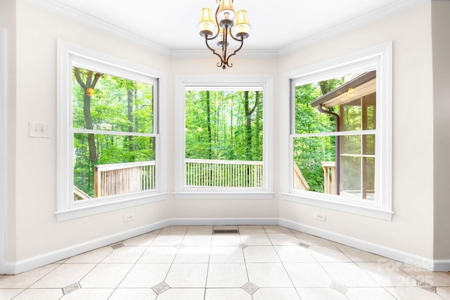 1080 Rolling Green Dr, Newton, NC 28658 - unfurnished dining area featuring plenty of natural light, a chandelier, ornamental molding, and baseboards