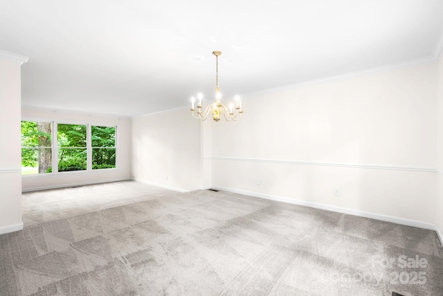 1080 Rolling Green Dr, Newton, NC 28658 - carpeted empty room with a chandelier, baseboards, and ornamental molding