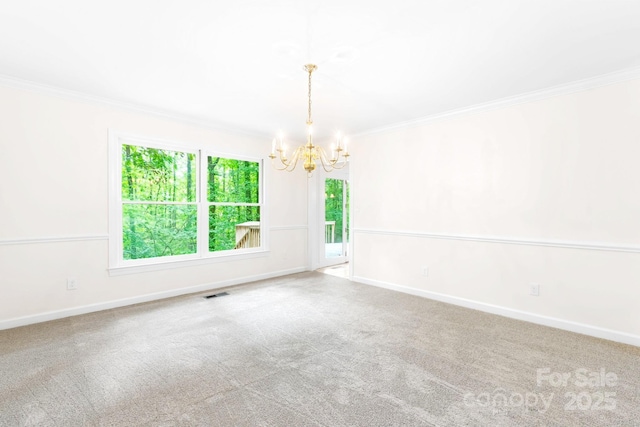 1080 Rolling Green Dr, Newton, NC 28658 - empty room with a chandelier, ornamental molding, carpet floors, and baseboards