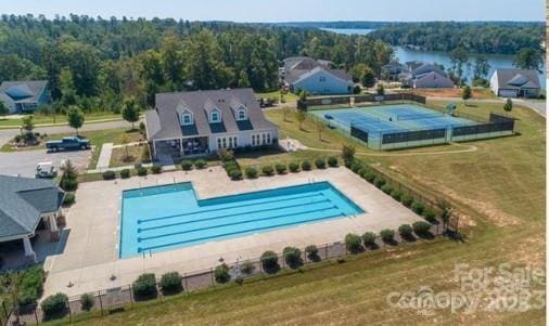 pool with a forest view