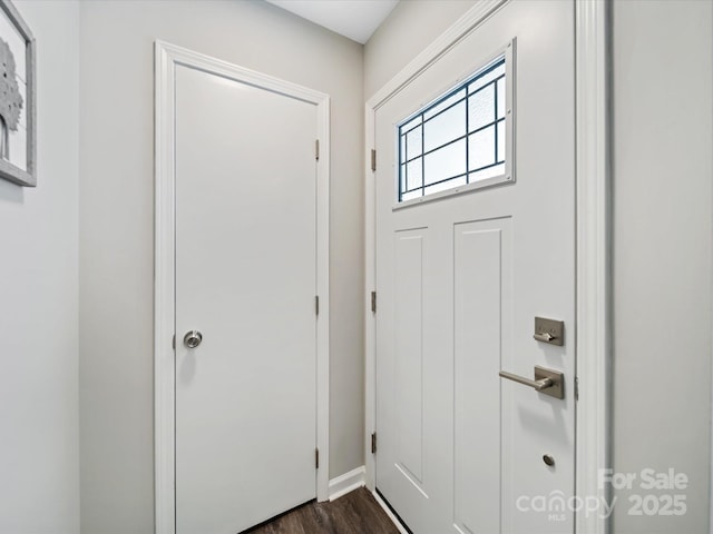 doorway to outside featuring dark wood-type flooring