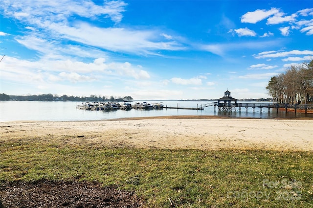 view of dock with a water view