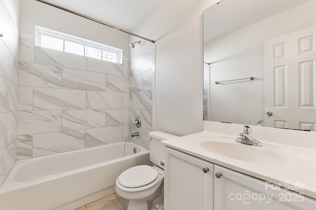 bathroom with tile patterned floors, vanity, toilet, and shower / tub combination