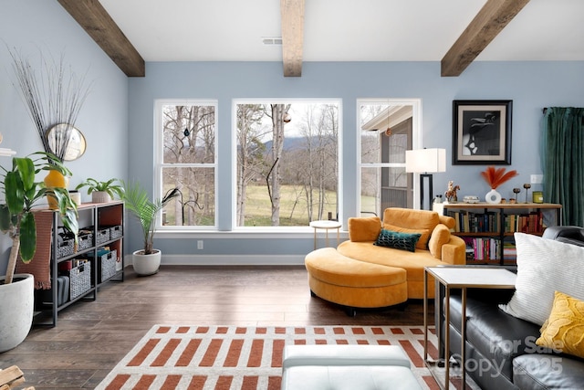 155 Parker Rd, Asheville, NC 28805 - living room with beamed ceiling, wood-type flooring, and a healthy amount of sunlight