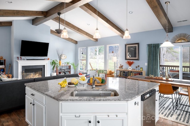155 Parker Rd, Asheville, NC 28805 - kitchen featuring open floor plan, stainless steel dishwasher, visible vents, and plenty of natural light