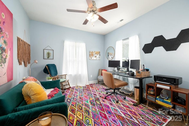 155 Parker Rd, Asheville, NC 28805 - home office with plenty of natural light, visible vents, baseboards, and ceiling fan