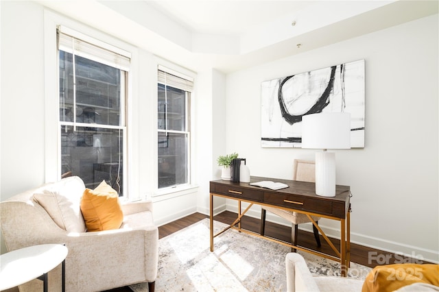 office area featuring wood finished floors and baseboards