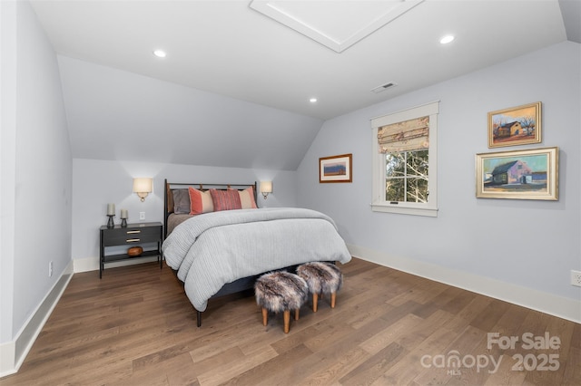 68 Cinch Knot Dr, Nebo, NC 28761 - bedroom featuring lofted ceiling, wood finished floors, recessed lighting, baseboards, and attic access