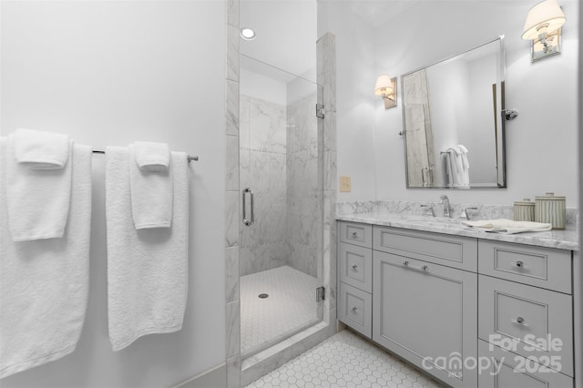 68 Cinch Knot Dr, Nebo, NC 28761 - full bath featuring a stall shower, vanity, and tile patterned floors