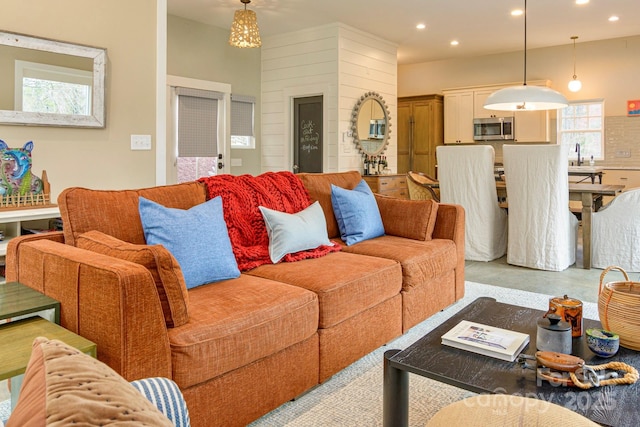 living room with recessed lighting