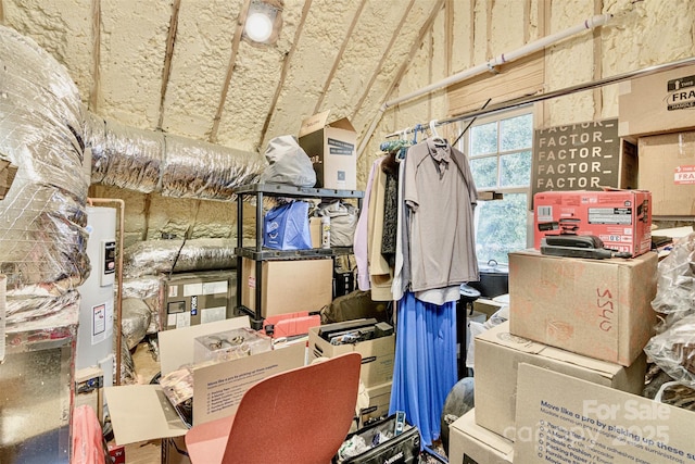 storage area featuring water heater