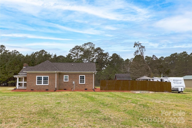 2005 Douglas Rd, Lancaster, SC 28720 - back of property featuring fence, a yard, crawl space, brick siding, and a chimney