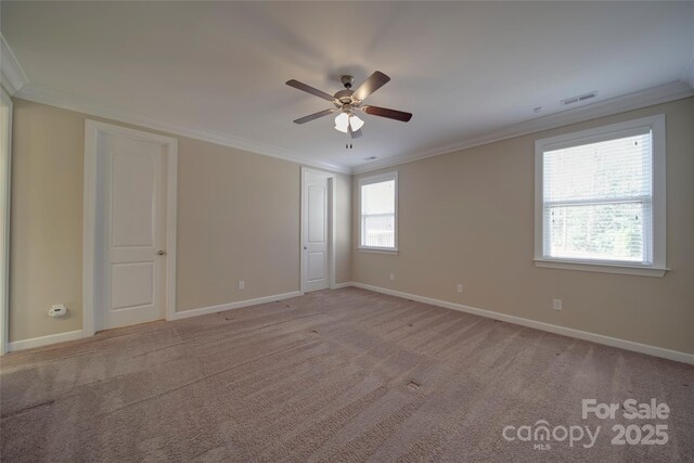 spare room featuring crown molding and carpet