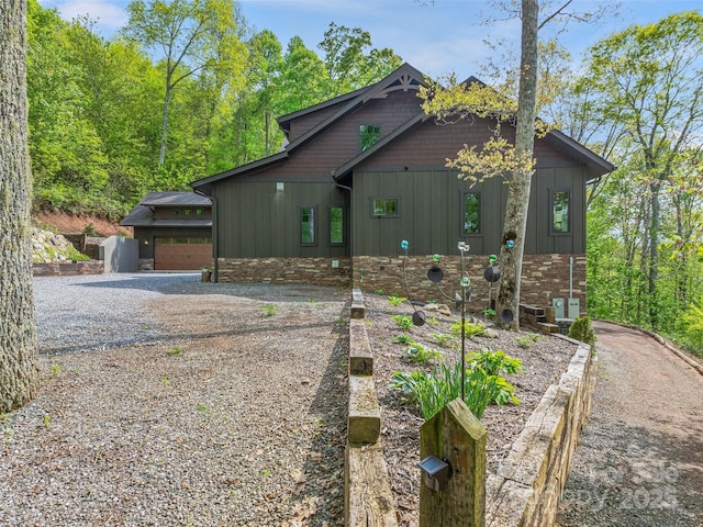 exterior space with a garage