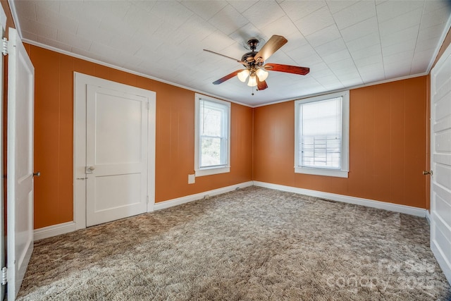 36 Brookline St, Great Falls, SC 29055 - unfurnished bedroom featuring ornamental molding, carpet, baseboards, and ceiling fan