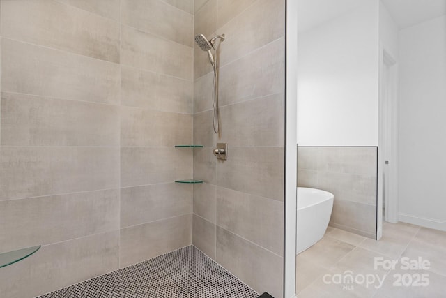 4227 Holly Cir NE, Conover, NC 28613 - full bath featuring tile patterned floors, a tile shower, and a soaking tub