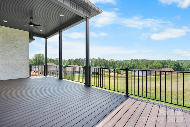 4227 Holly Cir NE, Conover, NC 28613 - wooden deck featuring a lawn and a ceiling fan