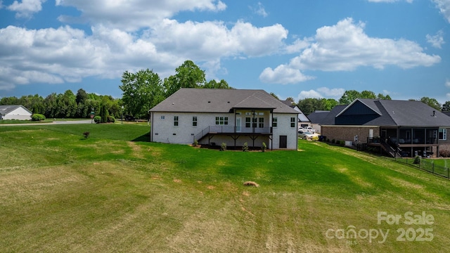 4227 Holly Cir NE, Conover, NC 28613 - back of property with stairs, a lawn, and a wooden deck