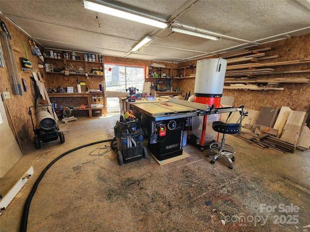 garage featuring a workshop area