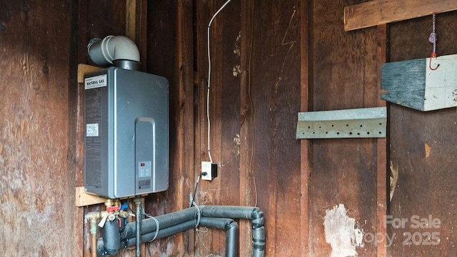 interior details with tankless water heater