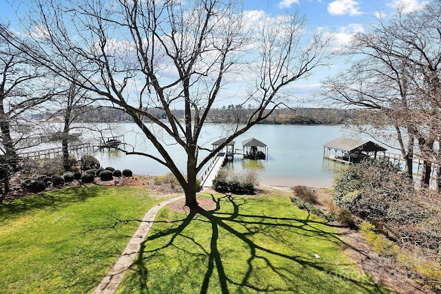 view of water feature with a boat dock