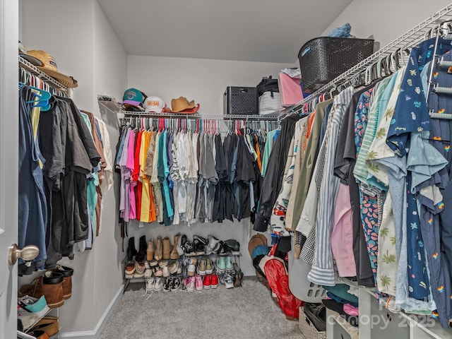 walk in closet with carpet floors